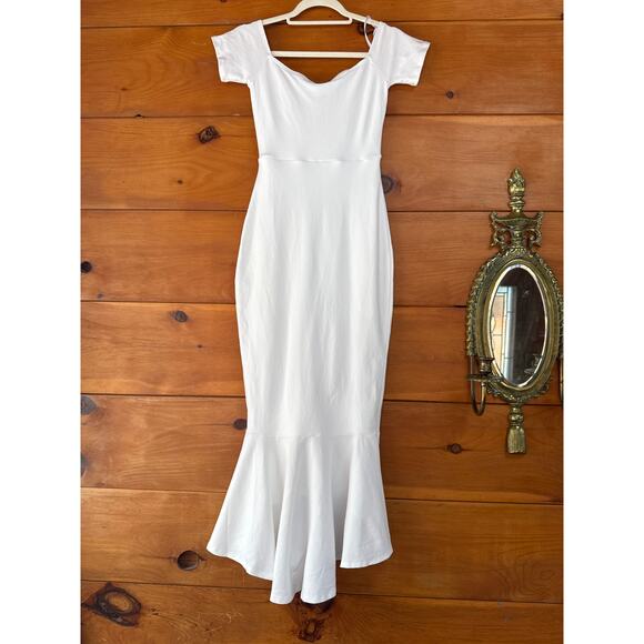 Lulus How Much I Care Ivory Off-the-Shoulder Midi Dress Mermaid Wedding Bride S - Picture 4 of 5